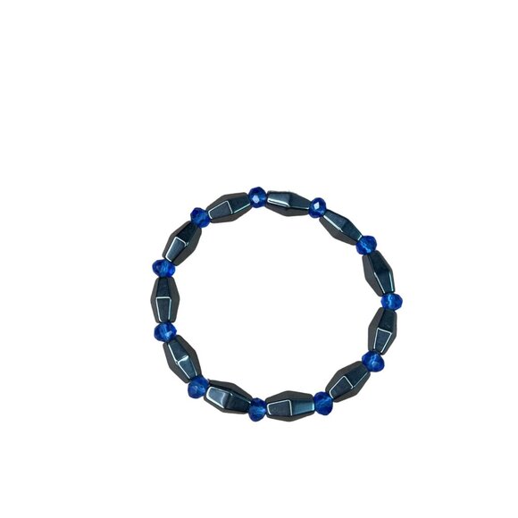 Hematite & Blue Bead Stretch Bracelet - Picture 1 of 4